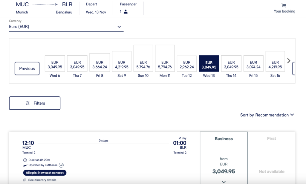 a screenshot of a flight schedule